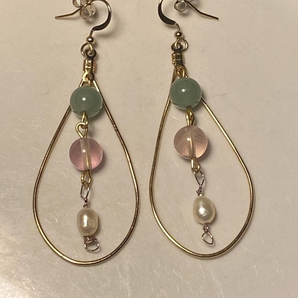 ๐๐ Tara Designs handmade dream like gold tone rain drop gemstone FWCP earrings - Picture 4 of 7
